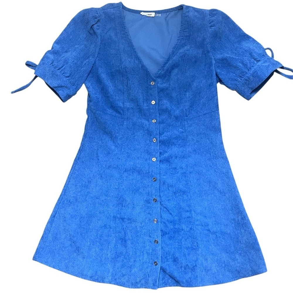 Day+Moon Sweetheart Blue Corduroy Button up Mini  Dress Size Medium - Picture 3 of 15